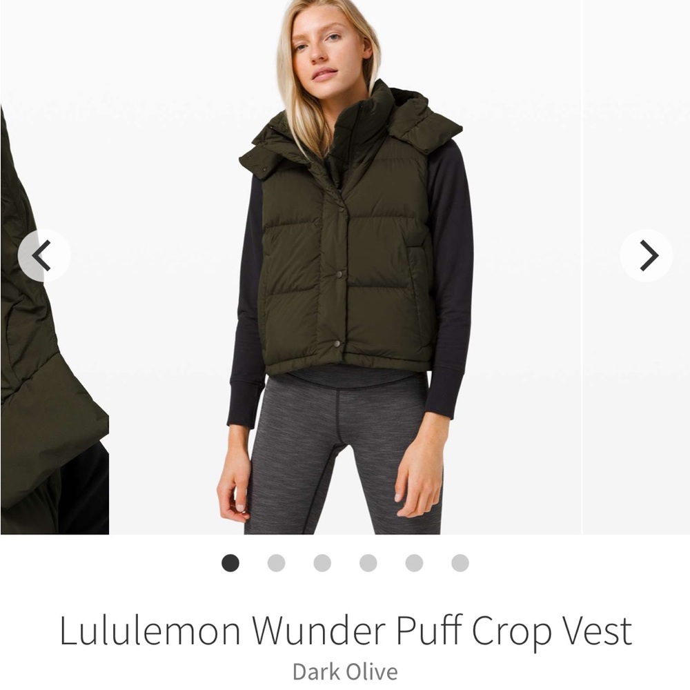 lululemon Wunder Puff Cropped Vest size 10 Dark Olive